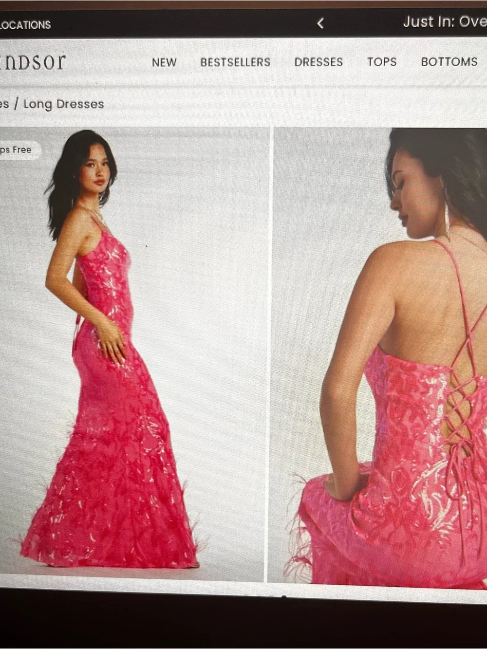 Windsor Hot Pink Sequin Lace Bustier Prom Dress - Picture 4 of 5